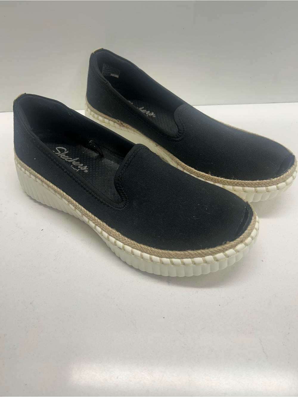 Skechers Black Canvas Slip-On Perp Toe Espadrille Size 9